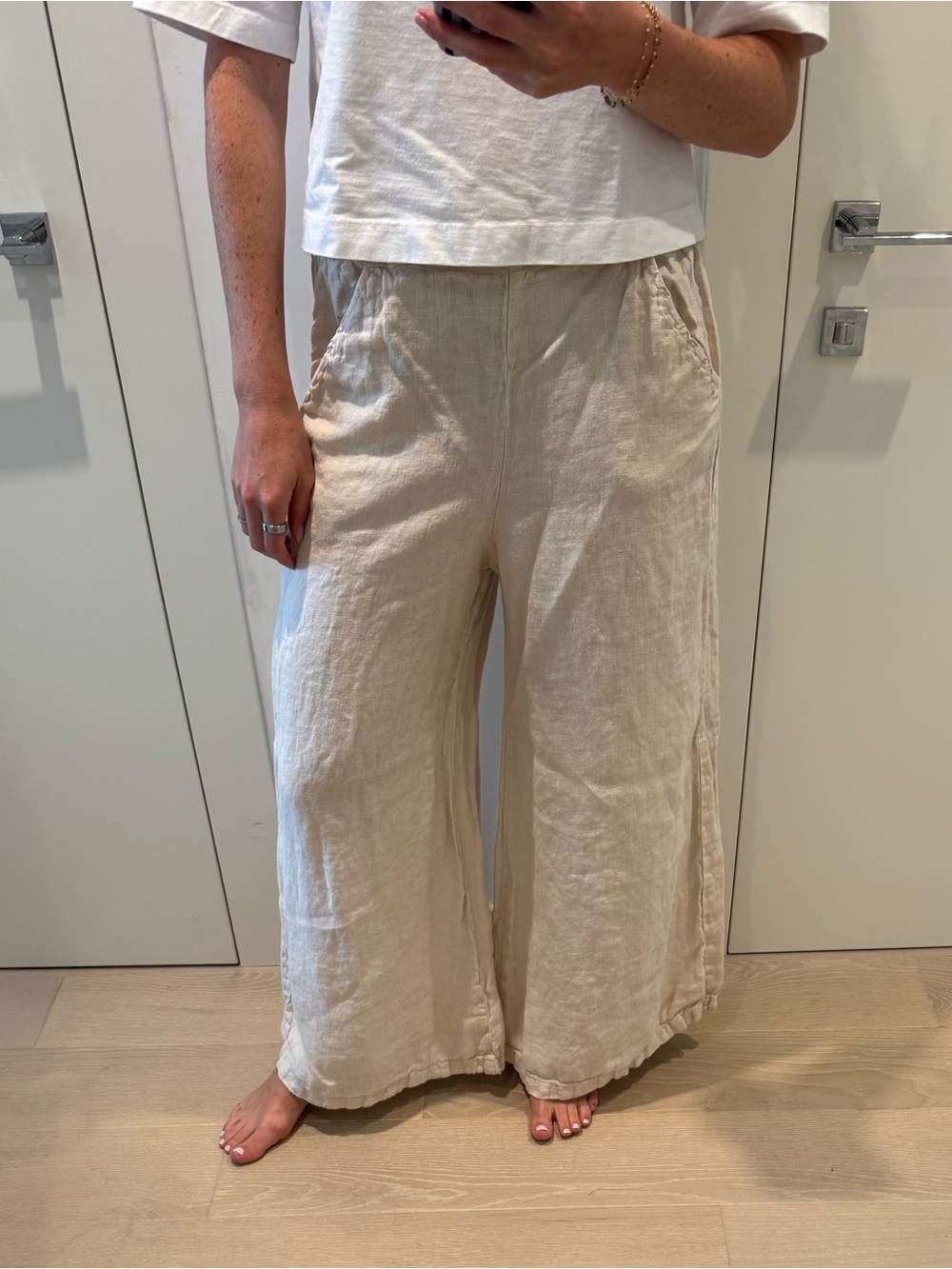 CP Shades Wide-Leg Linen Blend Pants in Natural Beige
